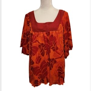 Lane Bryant Orange & Crimson Botanical Design Blouse Top Size 14/16